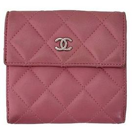 Chanel Carteira de flap em couro de cordeiro com logo CC clássico - Rosa Rosa