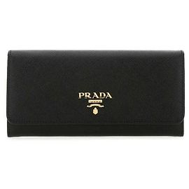 Prada Saffiano Gold Logo Long Wallet Black