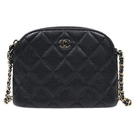 Chanel Mini bolsa transversal em pele de caviar preto em forma de meia-lua com corrente Preto