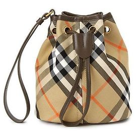 Burberry Bolso de drawstring de cuadros vintage Castaño