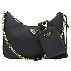 Prada Bolso de Hombro Logo Triángulo Reedición Negro NZV Negro