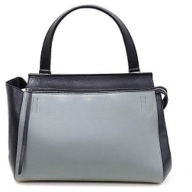 Céline Black Emerald Green Two-Tone Calfskin Silver EDGE Large Tote Bag Black