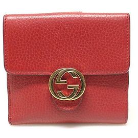Gucci Interlocking Logo Flap Wallet in Red Leather Red