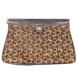 Céline Bolsa Clutch Jacquard Carriage Marrom