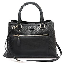Tote en cuir micro Guccissima noir avec finition dorée Noir