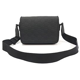 Gucci Black GG Rubber Effect Leather Messenger Crossbody Bag Black
