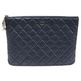 Chanel Navy Lambskin Gold Classic Charm Decoration New Medium Clutch Blue