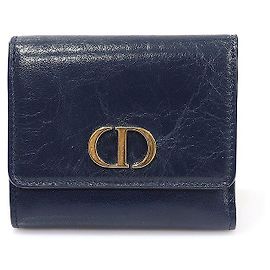Dior Navy Crinkled Lambskin MONTAIGNE Lotus Wallet Blue