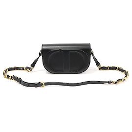 Dior Bolsa de ombro em couro de bezerro preto com corrente Versace e alça de assinatura dourada CD Preto