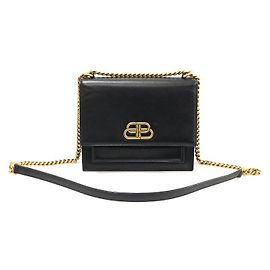 Balenciaga Bolsa de ombro pequena em couro de bezerro preto com corrente dourada Preto