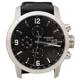 Tissot Relógio automático de aço com pulseira de couro preto Preto