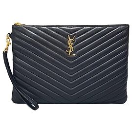 Saint Laurent Matelassé Clutch Bag New Medium Black