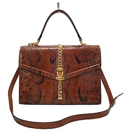 Gucci Sylvie Python Small Handtasche mit Obergriff Braun