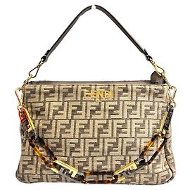 Fendi Bolso de Hombro FF Tapestry Rock Castaño