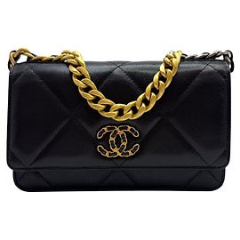 Chanel Bolsa transversal Turnlock WOC com corrente preta Preto