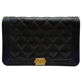Chanel Borsa a tracolla Caviar Boy WOC Catena Nero Oro Nero