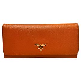 Prada Carteira longa feminina Saffiano com hardware dourado Laranja