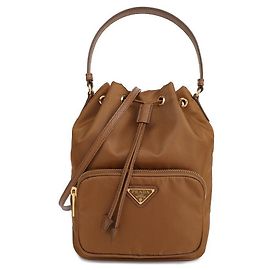 Prada Borsa a secchiello Duet in Re-Nylon Marrone