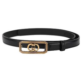 Gucci Cinturón delgado con hebilla entrelazada Negro