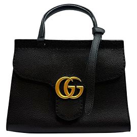 Gucci Bolsa GG Marmont Mini com Alça Preta Preto