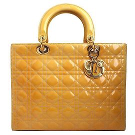 Dior Grande bolsa tote e de ombro Lady em couro amarelo Cannage Amarelo