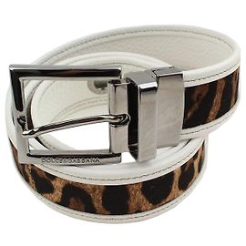 Dolce & Gabbana Cinto com fivela prateada e padrão de leopardo branco Branco