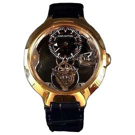 Louis Vuitton Relógio de couro dourado com tourbillon voador Boyaize Dourado