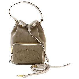 Prada Borsa a secchiello in jacquard con logo beige Marrone