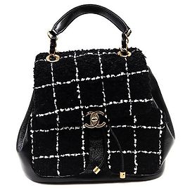 Chanel Mochila de tweed de lã Preto