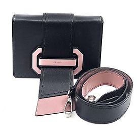 Prada Mini borsa a spalla in vitello cittadino con nastro Nero