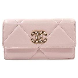 Chanel Cartera larga de piel de cordero Rosa