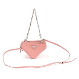 Prada Mini Bolsa Triangular Saffiano Rosa Rosa