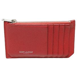 Saint Laurent Red Pragmang Zipper Card Case Red