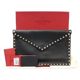 Valentino Clutch busta Rockstud in pelle di vitello nera Nero
