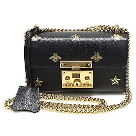 Gucci Piccola borsa a spalla in pelle nera con lucchetto a forma di stella d'ape Nero