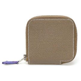 Hermès Carteira de moedas em couro Epsom Etoupe com seda Ajap - Change Purse Coin Wallet Stamp Marrom