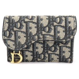 Dior Kartenhalter mit Klappe aus blauer schräggewebter Jacquard Blau