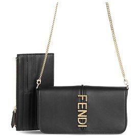 Fendi Leather Wallet on Chain Black