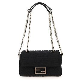 Fendi Bolsa de tecido midi com corrente baguette Preto