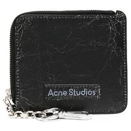 Acne Logo Zip Leather Wallet Black