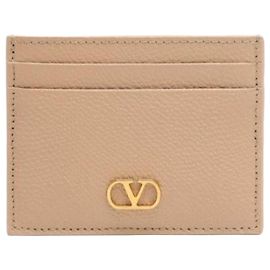 Valentino Logo Signature Card Case Brown