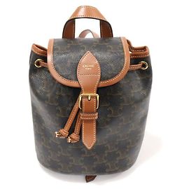 Céline Triomphe Canvas Tan Calfskin Polco Mini Backpack Brown