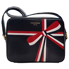 Thom Browne Bolsa de câmera cruzada impressa com fita tricolor Preto