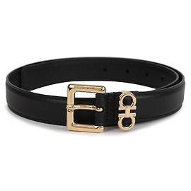Salvatore Ferragamo Women's Double Gancini Fixed Belt Black