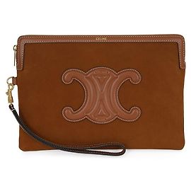 Céline Clutch con tracolla in pelle di vitello Triomphe Marrone