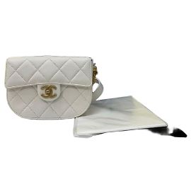 Chanel Sac Messenger Mini Caviar Blanc Or Épaule Croisé Blanc