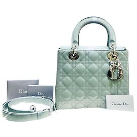 Christian Dior Patent Lady Medium Tote Bag Brown
