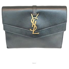 Saint Laurent Cassandra Envelope Clutch Bag Black