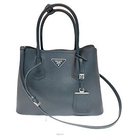Sac à main en cuir Saffiano double logo triangle Prada Noir