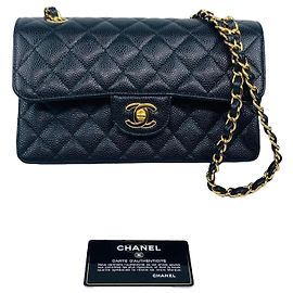 Chanel Classic Small Caviar Flap Bag Black Gold Hardware Black
